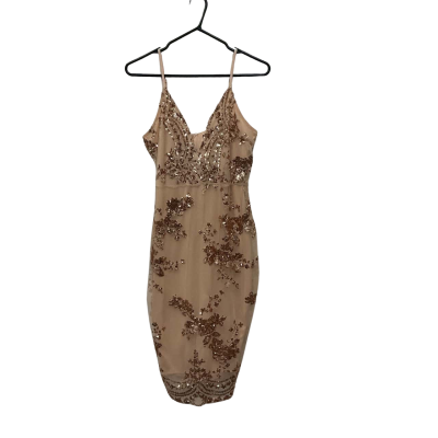 Boohoo Womens  Cocktail  / Midi / Shoestring Strap Dress Rose Gold Size 10 