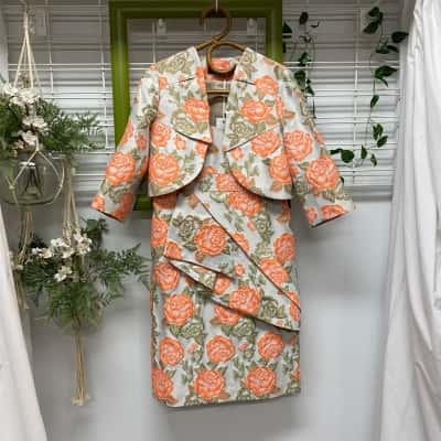  Women Brand New With Tags Womens  Size 10 Green / Orange Floral Dress & Jacket Made In NZ