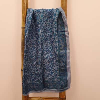 Women's Indian Silk Scarf Blue Gray