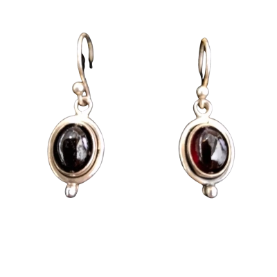Womens 925 Silver Oval Cabochon Garnet Earrings