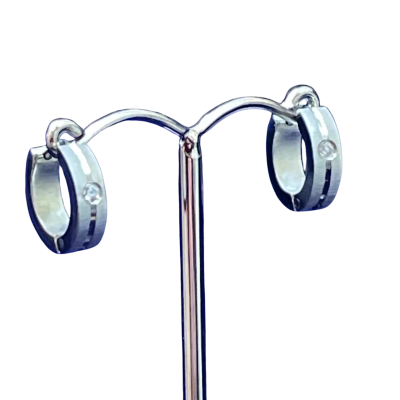 Womens Steel Huggie Earrings Silver Tone