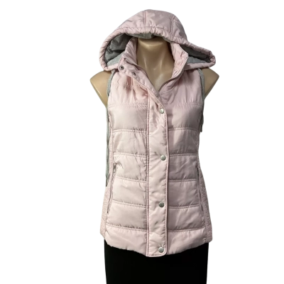 Just Jeans Womens Size S Pink Zip Front Hooded Puffer Vest 