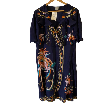 ASOS Womens Size 20 Midi Dress Navy Blue / Pattern 