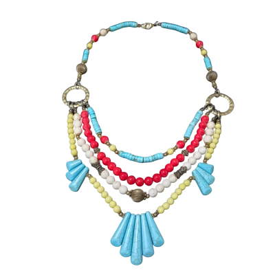 Hand Made Turquoise/Red/White/Yellow Beaded Necklace