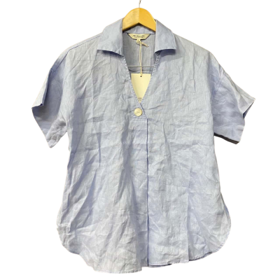BNWT RB Sellars Womens Size 8 Blue Linen Short Sleeve Shirt 