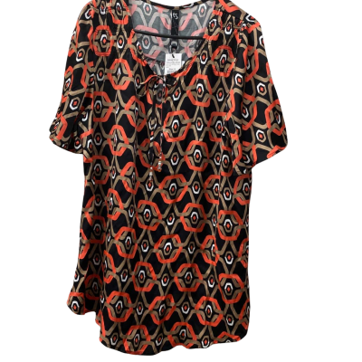 Taking Shape Womens  Size 12 Short Sleeve Top geometric Beige / Black  / Orange 