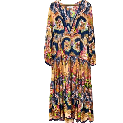 Adrift Womens Size L Navy Blue/Orange Pattern Boho Dress