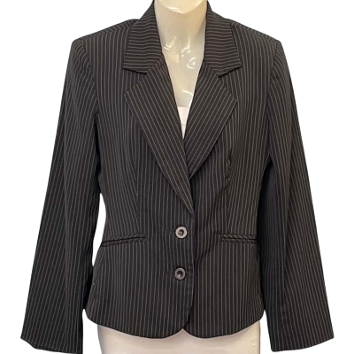 Events Womens Size 8 Suit Jacket Black/Grey/Pinstriped