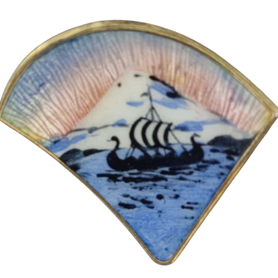  Womens Brooch Ivar Holth Scandinavian Norwegian Silver Gilded Blue Enamel  