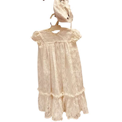 Jennifer Anne Vintage White Lace Infant Christening Gown with Matching Bonnet