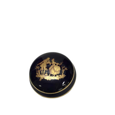 Limoges Cobalt Blue Porcelain Trinket Box With Gold Gilt