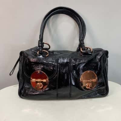 BNWOT Mimco Womens Handbag Patent Leather Black  / Rose Gold 