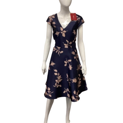 Miss Anne Womens  Size 16 Midi Dress Floral / Navy Blue / Pink  / Rose Gold 