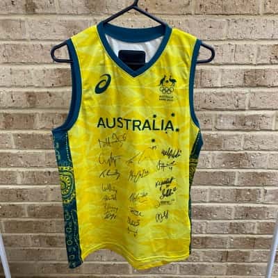 Asics Mens  Team Australia Asics 2024 Replica Basketball Game Jersey Size L 
