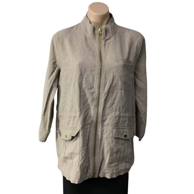 W-Lane Womens Size 14 Beige Zip Front 3/4 Sleeve Jacket 