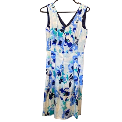 Jacqui-E Womens  Size 8 Pleated Dress Blue / Multicoloured 