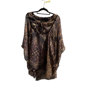 Zara Womens  Size M 3/4 Sleeve Top Brown Silk Kaftan Style Top