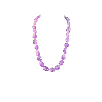  Womens Faceted and knotted Amethyst Beaded Necklace Purple 