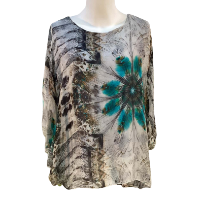 La Strada Italy Womens Size L Silk Blend Top Grey 