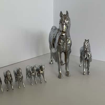 1950s Chrome Pot Metal Carnival Prize Horse Collection - Lot of 7