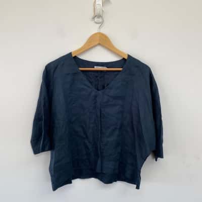Linen By The Sea Blue Short Sleeve Top  Size S 