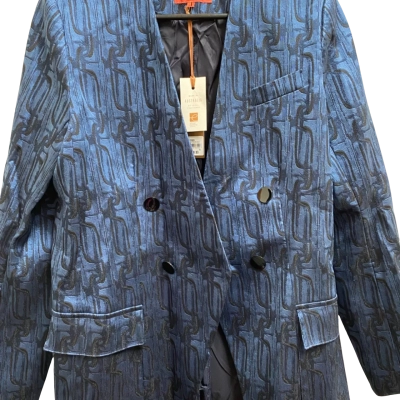 Manning Cartell Womens  Size 14 Blazer / Suit Jacket Black  / Navy Blue / Pattern 
