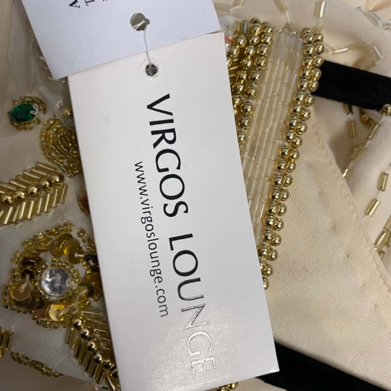 BNWT Virgos Lounge Womens Denise Dress Size 12 Party Dress Cream / Gold (s)