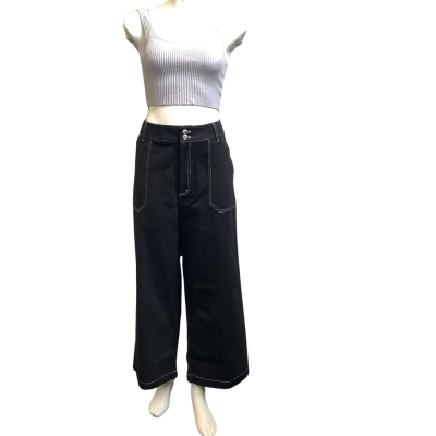 Brand New AERE Womens  Size 16 Cropped Wide Leg Canvas Pants Black  