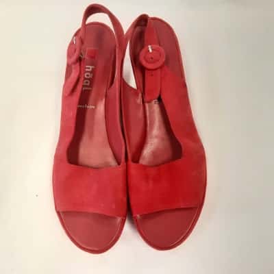 Hogl Sacchetto Red Suede Open-toe Wedge Womens Size 7 Sandals Featuring Adjustable Slingback Ankle Strap 