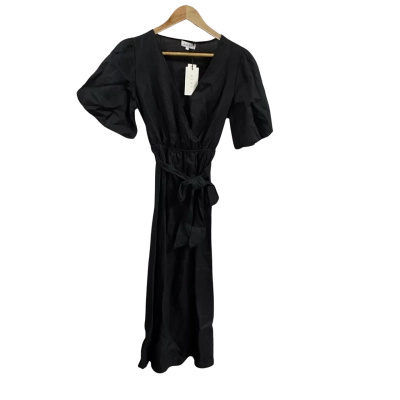 AERE Womens  Size 8 Linen Wrap Dress Black 
