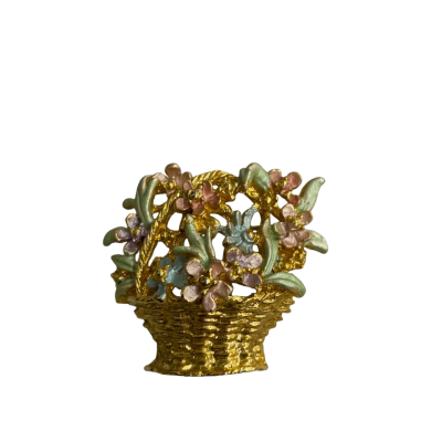  Womens Brooch Gold / Green / Pink  With Flower Basket Design