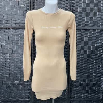 Pretty Little Thing Womens  Size 6 Bodycon Dress / Mini Dress Beige 