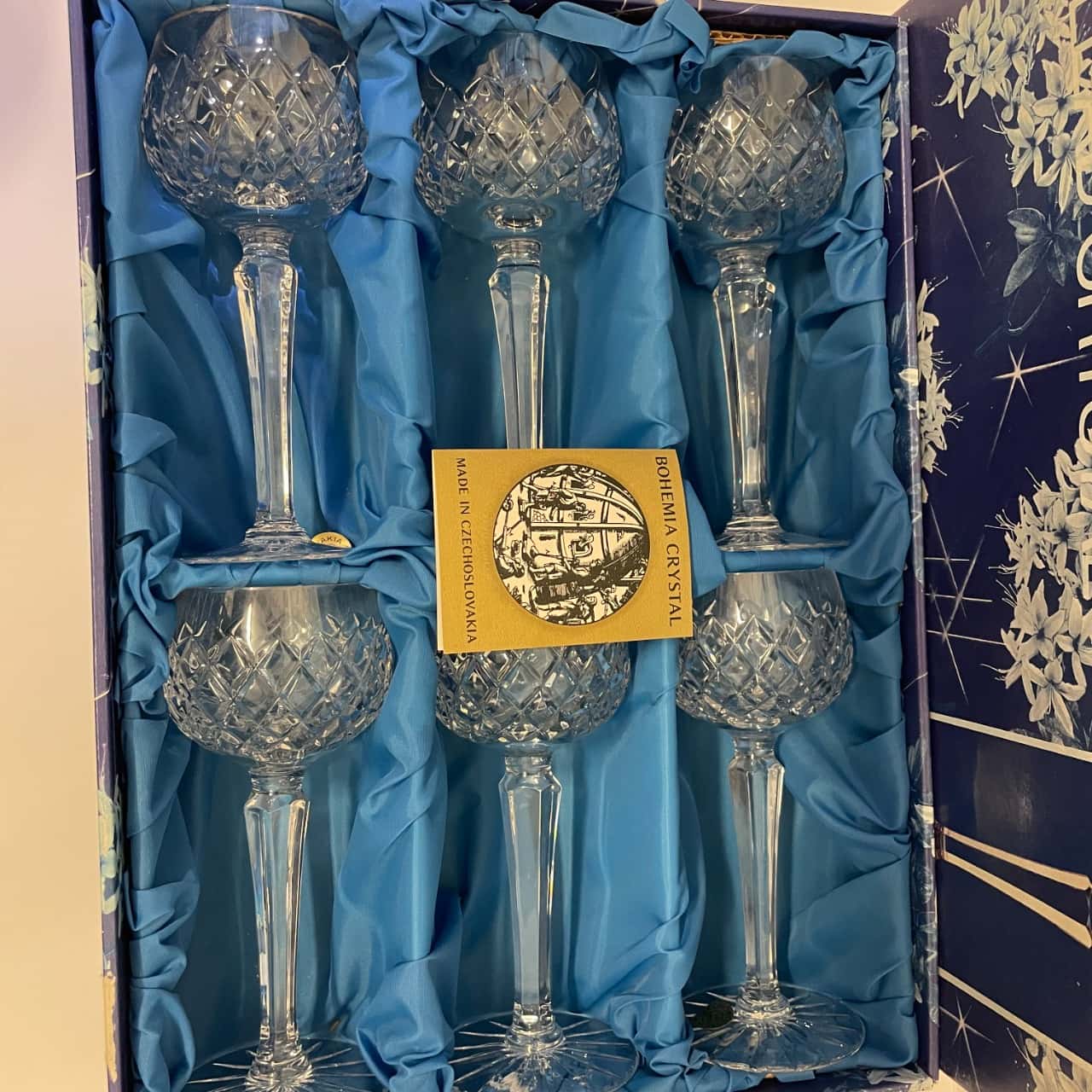 Bohemia - Hand Cut Lead Crystal - TALL HOCK GLASSES Set 6(s)