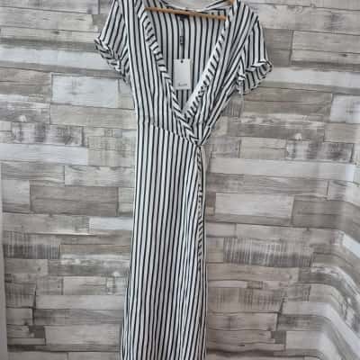 Bardōt Womens Wrap Dress Size 8 Black  / White Stripes