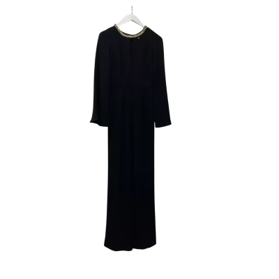  Womens  Size EU 40 Elisabetta Franci Long Sleeve Jumpsuit Black with gold chain on neckline 