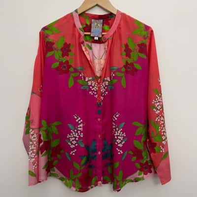 Johnny Was Womens Size L 100% Silk Blouse Multicoloured 
