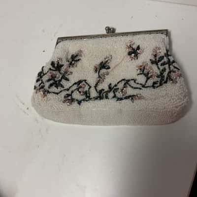 Beaded white and floral clutch