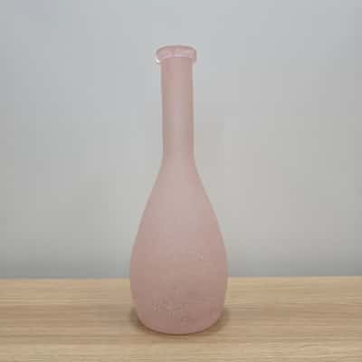 Tall Frosted Pink Hand-Blown Art Glass Vase