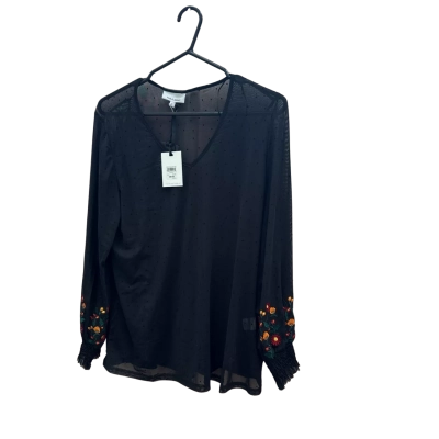 Table Eight Womens  Size L See Through Black/Floral Top