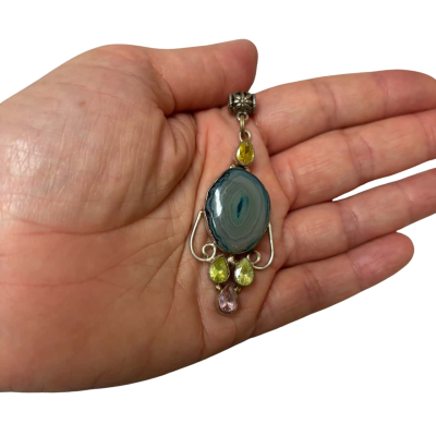 Vintage gemstone sterling silver pendant