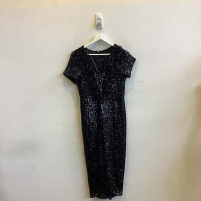 Brand New Collection Womens  Size 10 Sleeveless Maxi Evening Dress Black Sequins