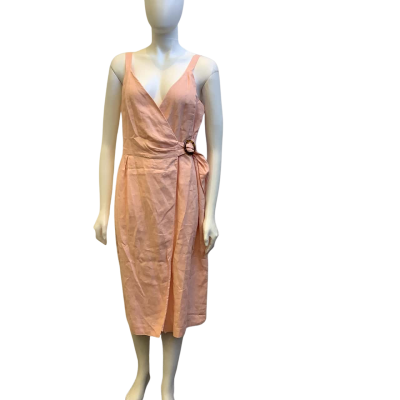 Cue Womens Size 12 Linen Wrap Dress Pink   
