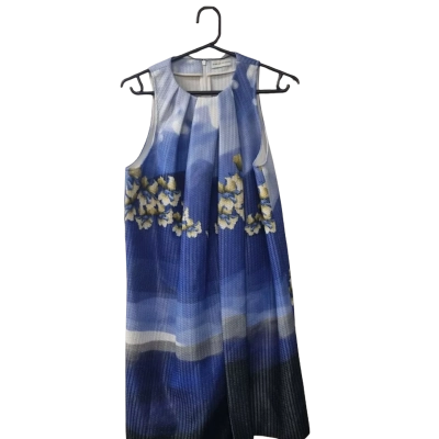 Scanlan Theodore Women's Size 12 Sleeveless Dress  Blue / Floral / Grey / Yellow 