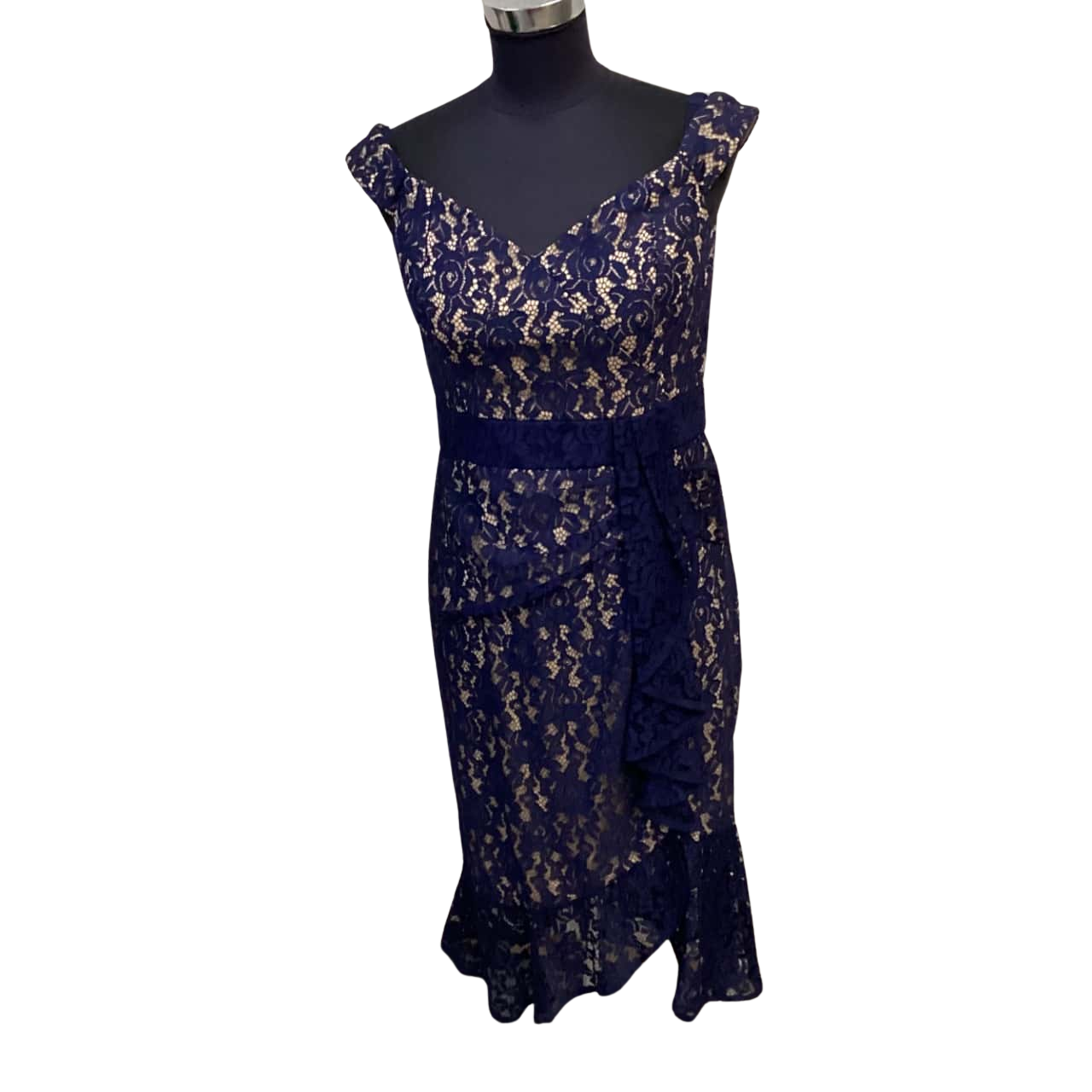 white christmas dresses Shop Navy Plain Midi A-Line Dress - Short-Sleeve Elegant main image 1