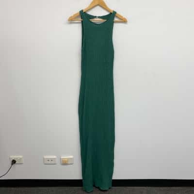 Zulu & Zephyr Green Knit Ribbed Sleeveless Side Split Bodycon Maxi Dress Size 6 