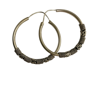  Womens Bali silver 4cm hoop Earrings. Rope pattern