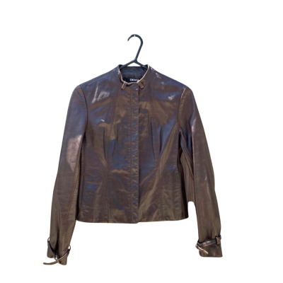 Womens DKNY Size 4 Leather Jacket Brown 