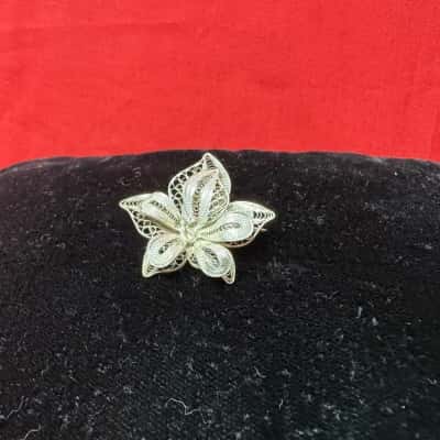 Silver Tone Filigree Flower Brooch