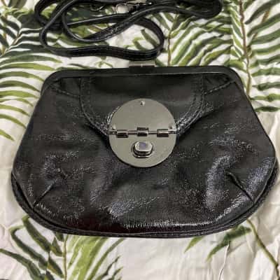 Mimco Womens Cross Body Bag Black Patent Leafher  