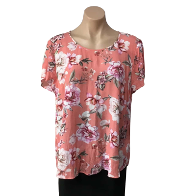 Just Jeans Womens Size 14  Coral / Pink/ Green  Floral Short Sleeve Top